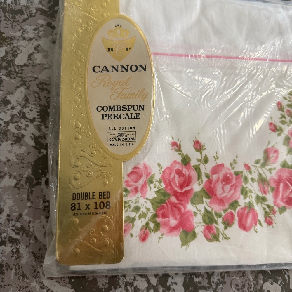 New Cannon Royal Family Vintage 60s-70s Double Flat Sheet Pink Rose Cottagecore - Picture 3 of 5